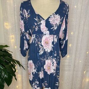 Umgee Blue and Pink Floral Long Sleeve Dress